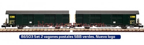 Set dos vagones postales SBB Verdes, Matriculas 378/382, Mabar, Ref: 86503.