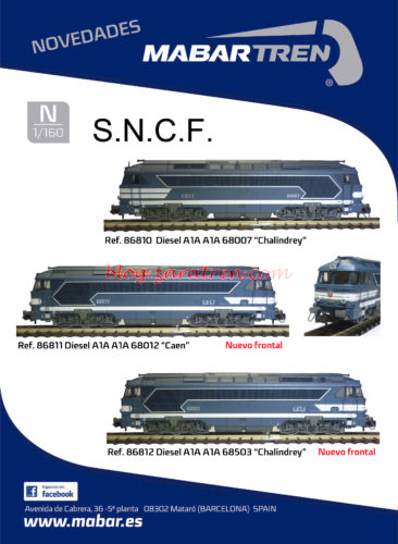 Mabar - Locomotoras diésel A1A 68000 de la SNCF : Ref 86810, Ref 86810, Ref 86810 - Escala N