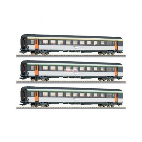 SET DE TRES COCHES DE VIAJEROS CORAIL RENFE, ROCO, H0, REF: 64044