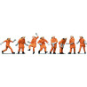 Bomberos con uniforme naranja, Ocho figuras, Escala H0, Marca Faller, Ref: 151036.
