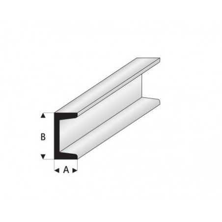 Perfíl en " U " de Estireno Blanco, A: 1 mm, B: 2 mm, L: 330 mm. Marca Maquett. Ref: 412-52/3.