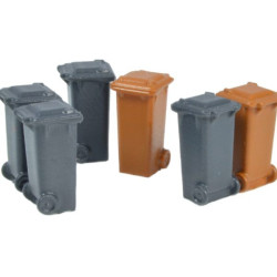 Conjunto de 6 contenedores de basura de 100 L., Negro y Marron, Escala H0, Marca 8Train, Ref: 222.31.