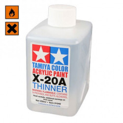 Acrylic Thinner, Disolvente Acrilico (81040). Bote 250 ml. Marca Tamiya. Ref: X-20A.