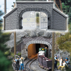 Entrada de tunel de mina para via doble, Escala H0. Marca Busch,  Ref: 1471.