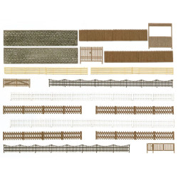 Set de cercas, muros y vallas de varios tipos, 200 cm largura, Escala H0. Marca Busch, Ref 6017.