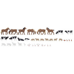 Conjunto de animales de granja, Treinta y seis figuras, Escala H0, Marca Faller, Ref: 150938
