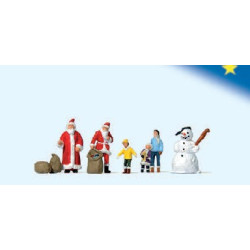 Papa Noel con niños y muñeco de nieve, 6 figuras, Escala N. Marca Preiser, Ref: 79226.