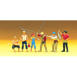 Pescadores con cañas, 6 figuras, Escala H0. Marca Preiser, Ref: 10077.