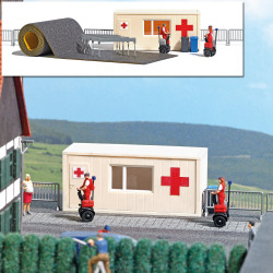 Caseta de Cruz Roja, enfermeros y complementos, Escala H0. Marca Busch, Ref: 7869.