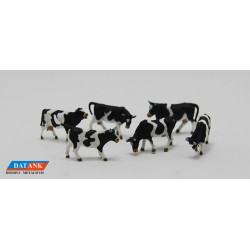 Vacas con pintas negras, 6 Figuras, Escala H0. Marca Aneste, Ref: 4009N.