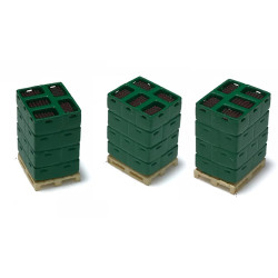 Conjunto de 3 Palets cargados de Cajas verdes y Botellas, Escala N, Marca N-Train, Ref: 211008.