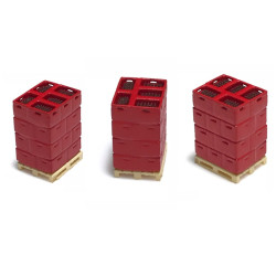 Conjunto de 3 Palets cargados de Cajas rojas y Botellas, Escala N, Marca N-Train, Ref: 211009.