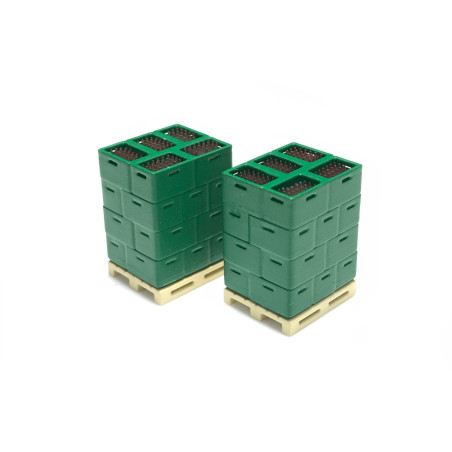 Conjunto de 2 Parcels cargados de cajas verdes y Botellas, Escala H0, Marca 8Train, Ref: 221008.
