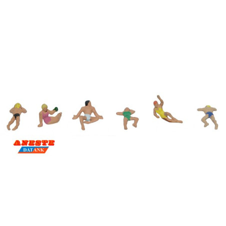 Bañistas tomando el sol. 6 Figuras. Realizados en Metál. Escala N. Marca Aneste. Ref: 3221.