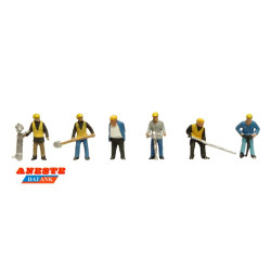 Obreros trabajando en la via. 6 Figuras. Realizados en Metál. Escala N. Marca Aneste. Ref: 3229.