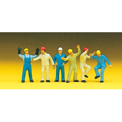 Trabajadores de la industria con casco, 6 figuras, Escala H0. Marca Preiser, Ref: 10105.