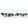 Vacas con pintas negras y blancas, 6 figuras, Escala H0. Marca Preiser, Ref: 10145.