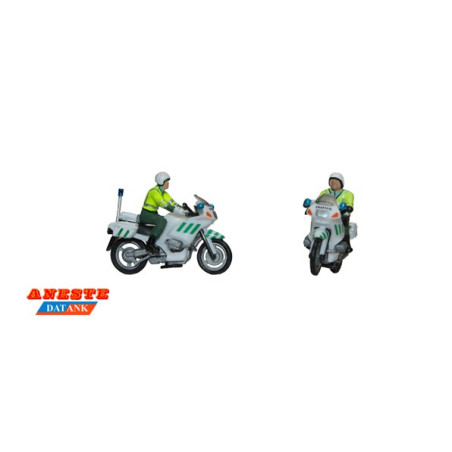 Guardia Civil, motoristas circulando. 2 Figuras, 2 Motos, Escala H0. Marca Aneste. Ref: 4240.