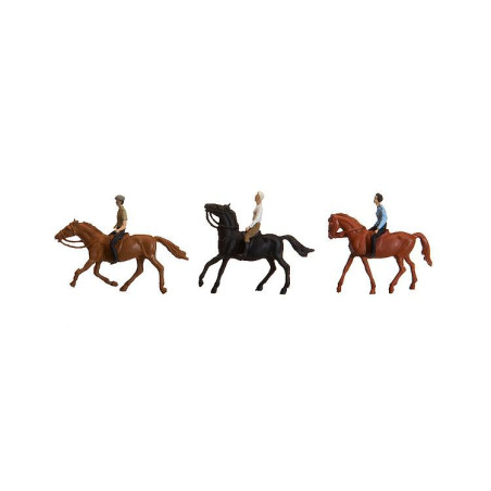 Jinetes montados a caballo, Tres figuras, Escala H0, Marca Faller, Ref: 153027.