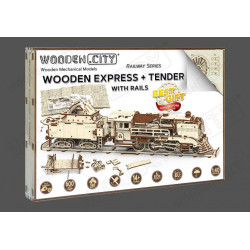 Wooden Express + Tender, Madera Contrachapada de abedul. Kit de montaje, Escala 1:40. Marca Wooden City, Ref: 57323.