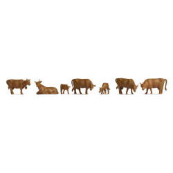 Conjunto de vacas marrónes, siete figuras, Escala H0. Marca Noch, Ref: 18216.