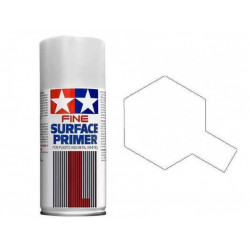 Spray Surface Primer blanco,L. Grano superfino, para plástico y metal. Bote 180 ml. Marca Tamiya, Ref: 87044.