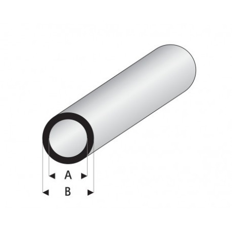 Tubo Redondo Hueco de Estireno. Diámetro: A: 7 mm, B: 8 mm, L: 330 mm. Marca Maquett. Ref: 419-63/3