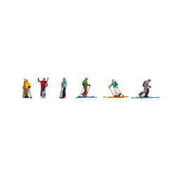 Esquiadores haciendo esqui de travesia, seis figuras, Escala H0, Marca Noch, Ref: 15823.