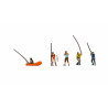 Pescadores con cañas de pescar, Cinco figuras, Escala H0, Marca Noch, Ref: 15891.