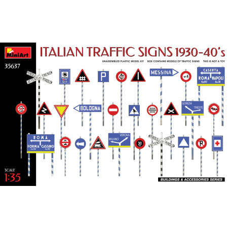 Señales de Trafico Italianas 1930-40's, Escala 1:35. Marca Miniart, Ref: 35637.