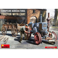 Tractor Agricola Europeo con Carro, Escala 1:35. Marca Miniart Models, Ref. 38055.