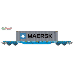 Vagón portacontenedores Renfe, Cont Maersk, T. Sgnss, Epoca VI, Escala H0. Marca PT Trains, Ref: 100013.