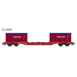 Vagón portacontenedores Takargo, T. Sgnss, Cont Takargo, Epoca VI, Escala H0. Marca PT Trains, Ref: 919001.
