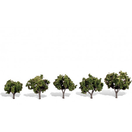 Conjunto de 5 arboles, entre 3,17 y 5,08 cm, Woodland Scenic, Ref: TR3502