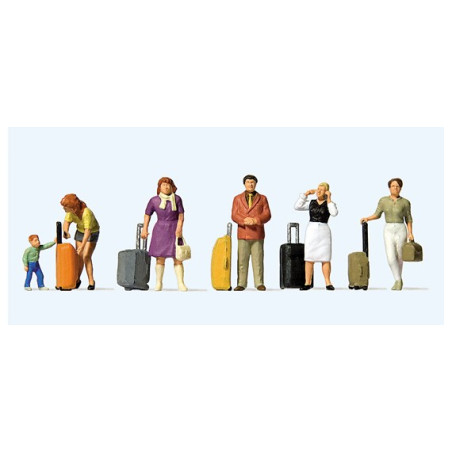 Viajeros con maletas, 5 figuras, Marca Preiser, Ref: 10641.