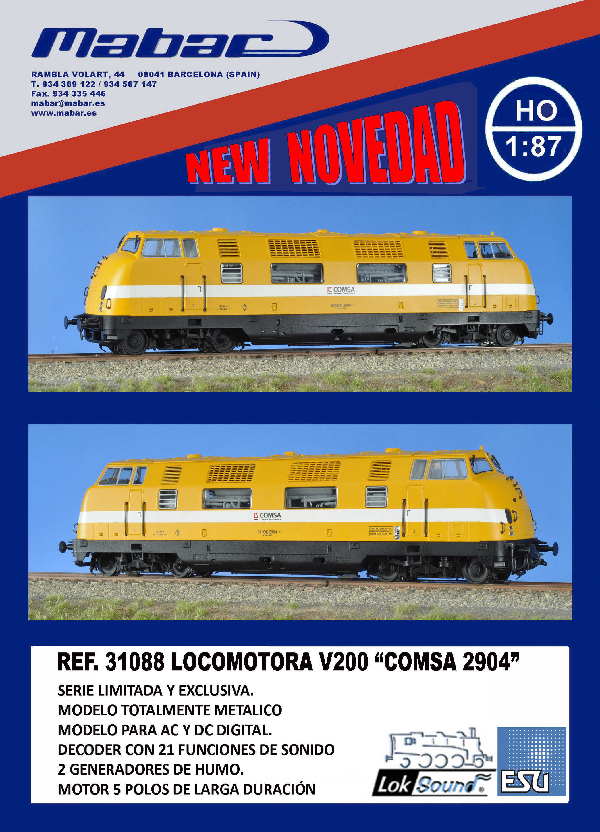 Mabar – Locomotora diésel de COMSA 2904 V200, REF 31088, Escala H0, DICIEMBRE 2014