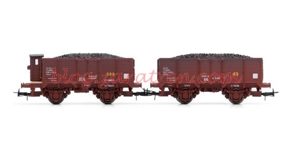 Electrotren – Set de dos vagones serie X. R.N. Rojo Oxido ( Carga de tablones ), Ref: E19012 – Set de dos vagones serie X. R.N. Rojo Oxido ( Carga de carbón ).  Ref: E19011, Escala H0