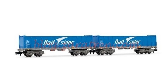 Arnold – Set de dos vagones abierto tipo Ealos  azul-gris, Rail Sider,  Ref: HN6357 – Set de dos vagones abiertos tipo Ealos, verde-gris de RENFE Ep. IV, con carga de troncos de madera. Ref: HN6356 – Escala N