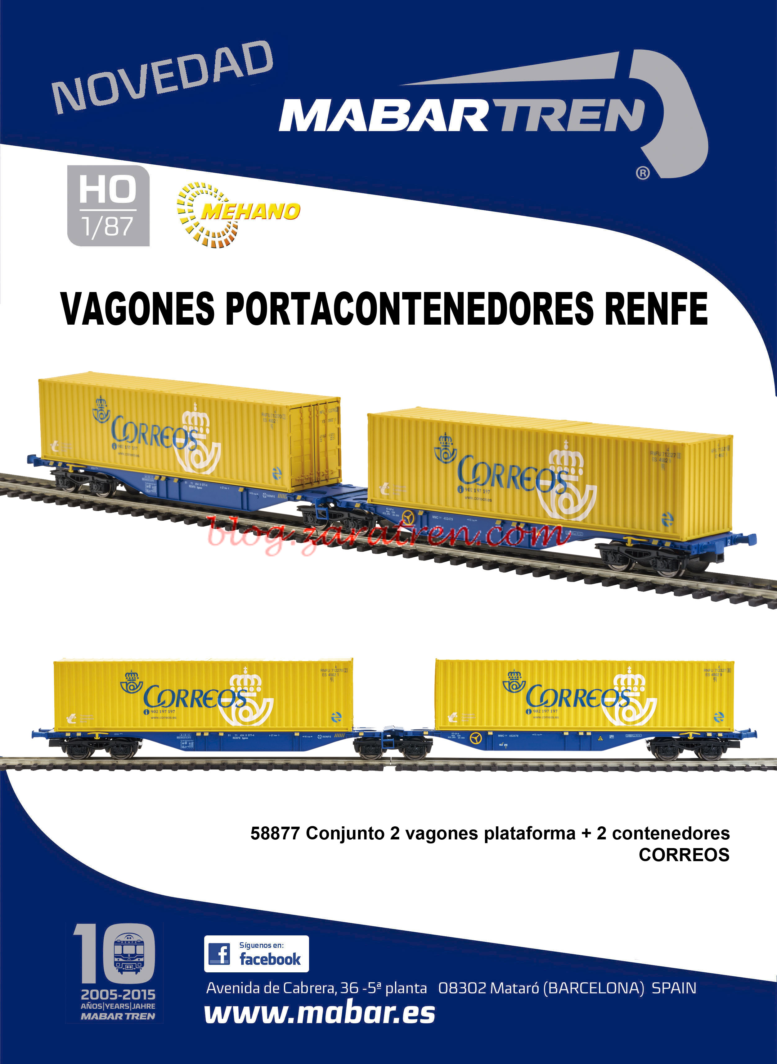 Mabar – Novedades Julio 2016, Vagones portacontenedores RENFE y contenedores fabricados por Mehano. Escala H0