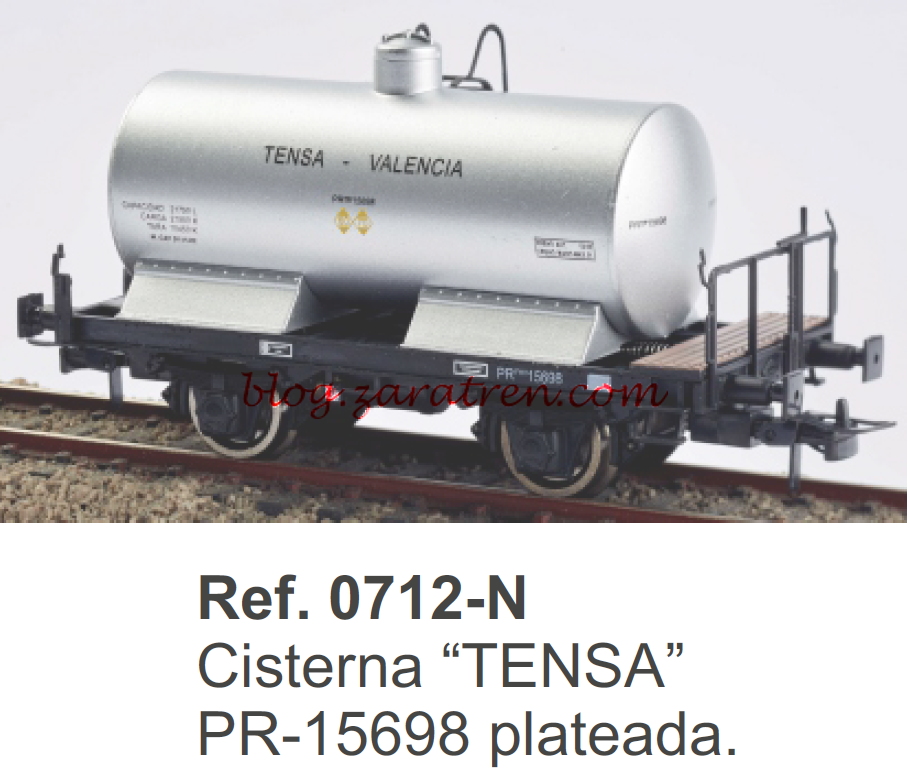 K*train – Vagón Cisterna unificada con balconcillo, Epoca III, Escala H0 : Tensa- Valencia, PR-15698,  Ref: 0712-N – M Rodriguez Santalla, PR-14703,  Ref: 0712-M – Herederos de Ramón Múgica, R.M. 17, Ref: 0712-L – Pedro Masana, PR-15559, Ref: 0712-K.