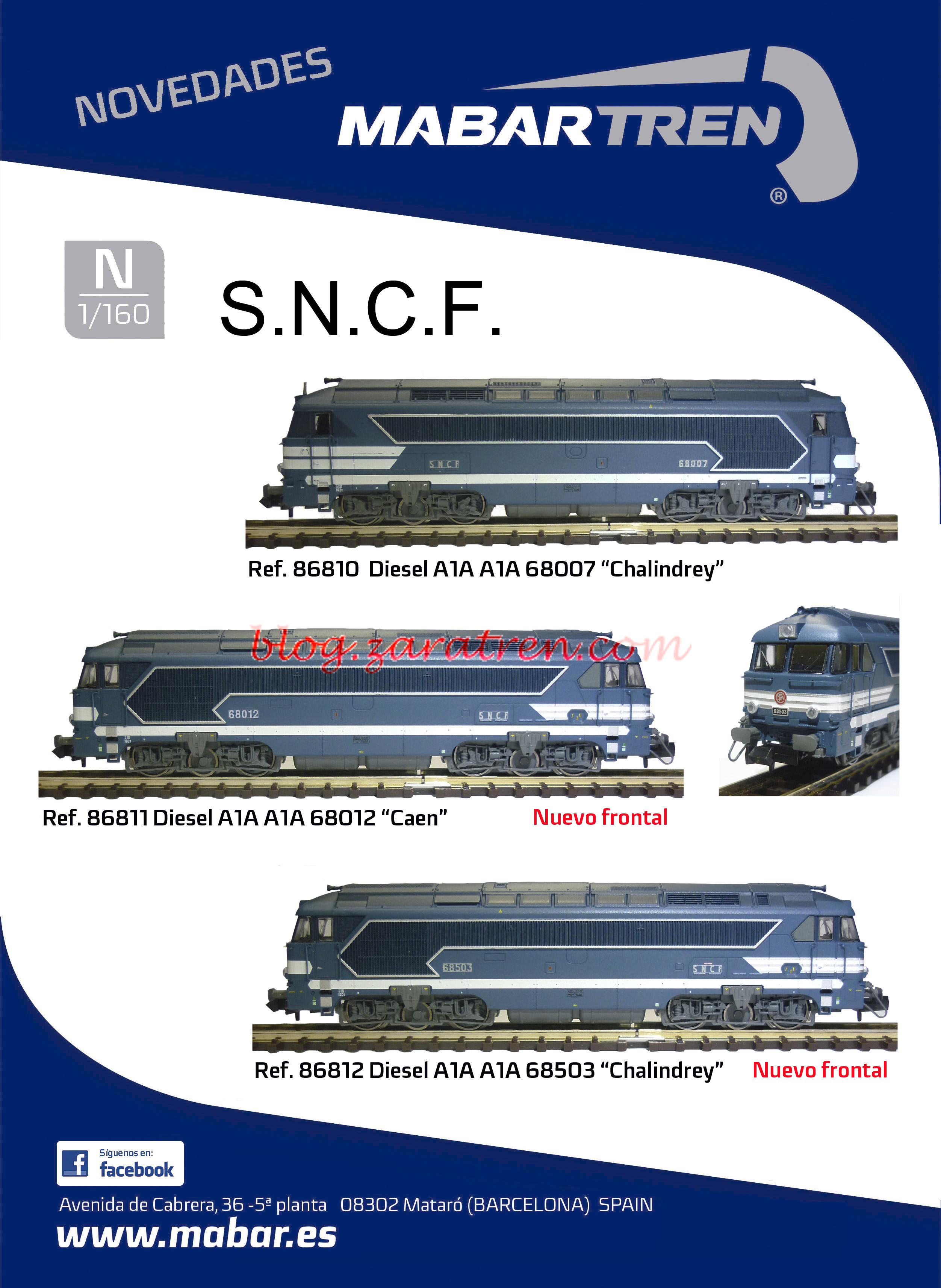Mabar – Locomotoras diésel A1A 68000 de la SNCF : Ref 86810, Ref 86810, Ref 86810 – Escala N