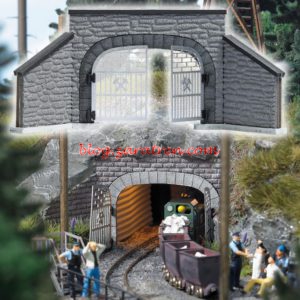 Busch - Entrada de túnel de mina para vía doble, Escala H0, Ref: 1471