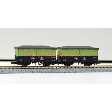 Kato – Dos vagones tipo frigorífico Tora 90000, Color Negro con malla verde, Escala N. Ref: 8062.