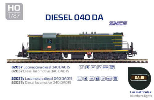 Mabar - Nueva Locomotora Diésel 040 DA de la SNCF, escala H0, nueva carrocería, nuevos faros, nuevo color y los casilleros de matrícula iluminados, Ref: 82037 y 82037S, 82038 y 82038S