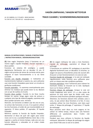 Manual de instrucciones de funcionamiento de los nuevos vagones limpiavías de Mabar, Ref 81800 y 81805, en escala H0