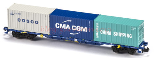 N33406 Plataforma portacontenedores Sgnss / MMC3E Continental Rail. Época VI Sgnss 38 71 455 2 007-9 - 20' Cosco - 20' CMA CGM - 20' China Shipping
