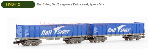 Arnold - Novedad, Set de 2 vagones abiertos, Ealos: HN6411 Marron, HN6412 verde logo RENFE, HN6413 Azul
