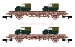 Arnold - Set de dos Plataformas tipo M1 ( Ks ) Rojo Oxido, Land Rovers Militares, RENFE, Ref: HN6424.