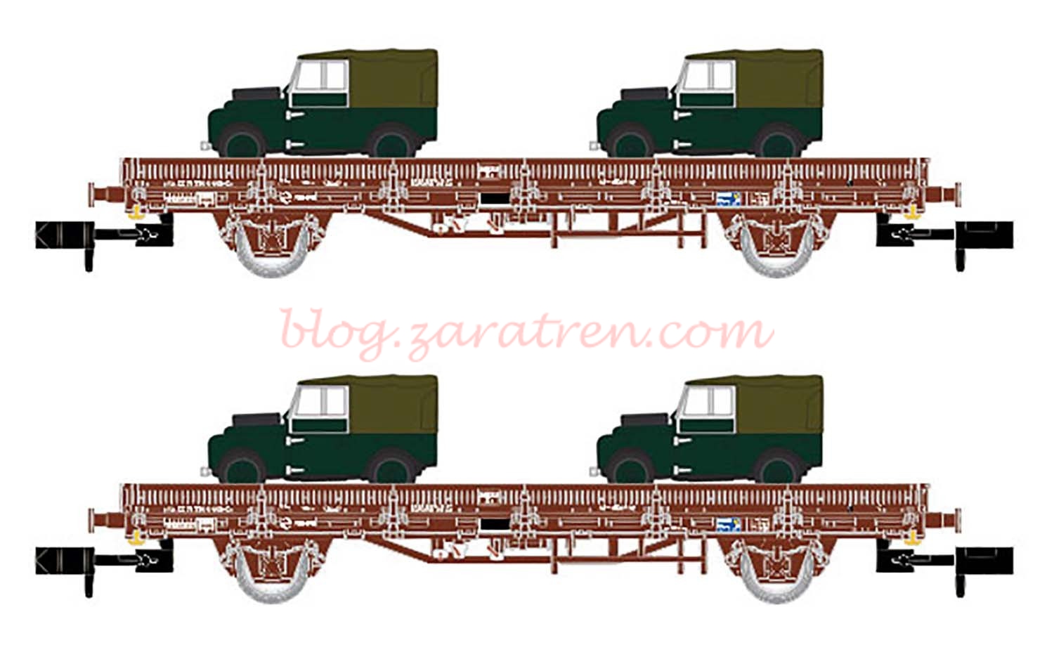 Arnold – Set de dos Plataformas tipo M1 ( Ks ) Rojo Oxido, Land Rovers Militares, RENFE, Ref: HN6424.