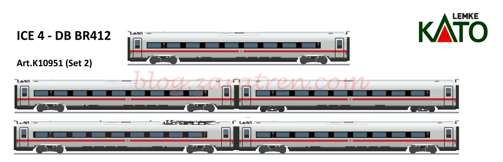 Kato/Lemke – Tren de Alta Velocidad ICE 4, DB AG, 5 coches complementarios, Escala N, Ref: 10951.